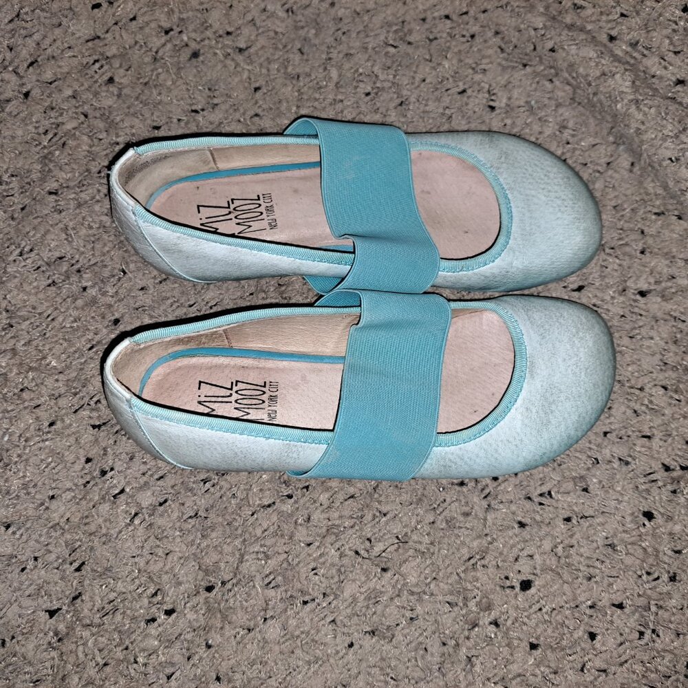 MIZ MOOZ-Pale Distressed Aqua Leather Ballet Flats-Elastic Strap-Sz 7-Excellent - Picture 7 of 8